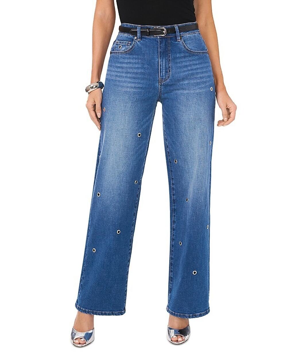 Vince Camuto Women's Grommet-Embellished Straight-Fit Jeans Blue Size 4 4131